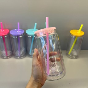 亚克力杯生产厂家 - 16盎司透明带吸管