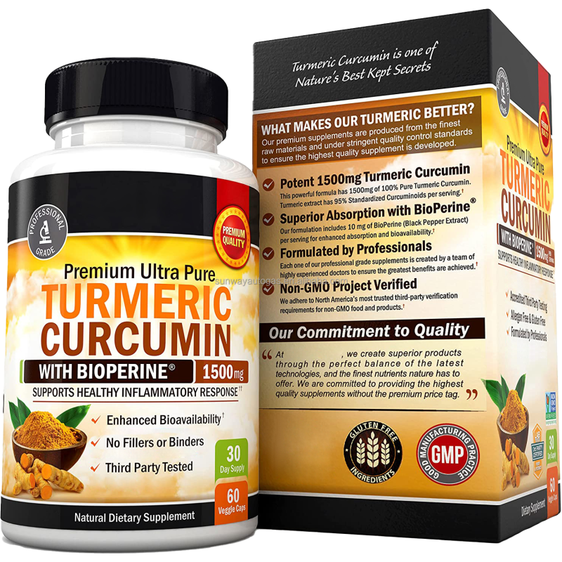1500mg Turmeric and Black Pepper Capsules Herbal Supplements with Bioperine for Max Absorption Healthcare Supplement