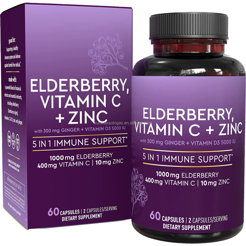 OEM Black Elderberry Extract Capsules with Vitamin C Zinc Herbal Supplement Food Pills to Support Healthcare