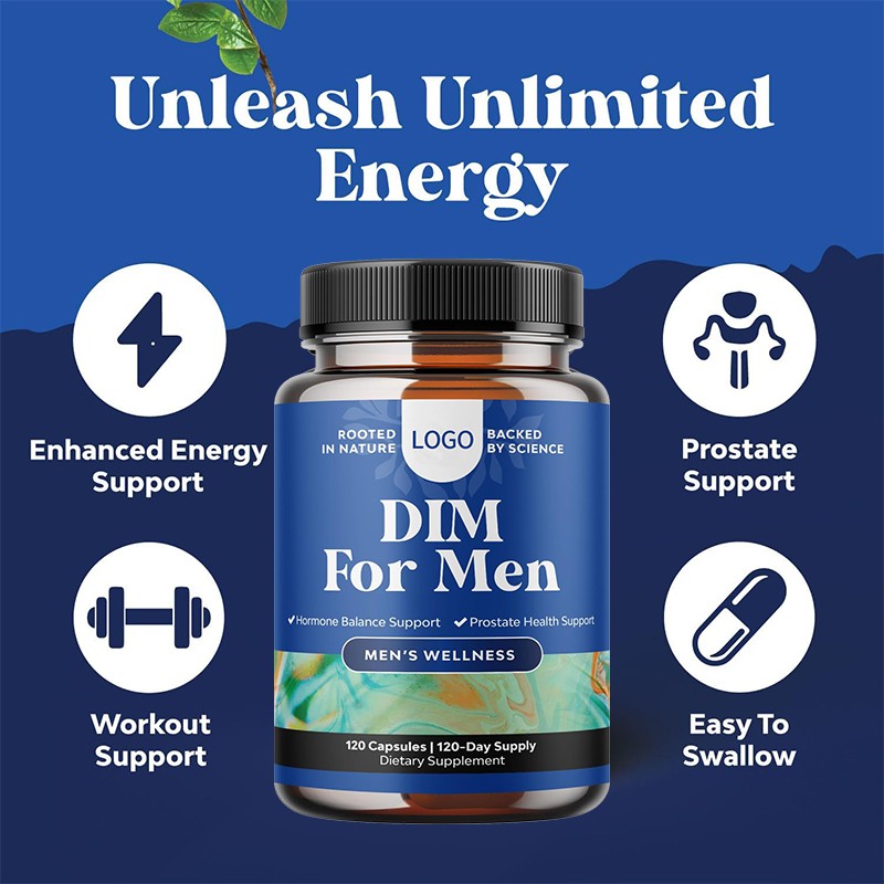 Private Label DIM Capsules for Men Hormone Balance Support Prostate Health Energy Enhancement Adult Use Only
