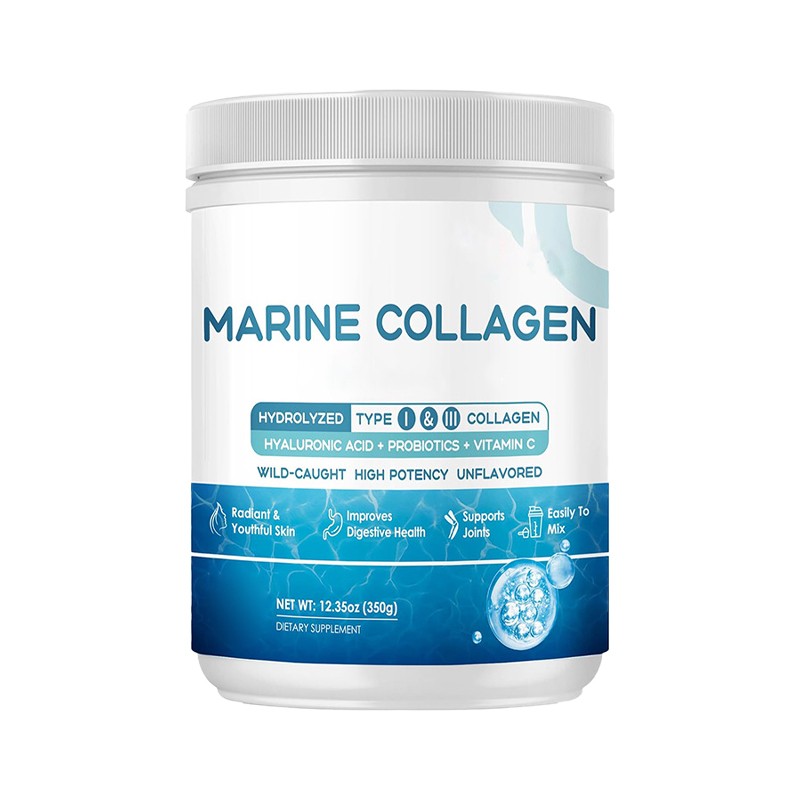 OEM Marine Collagen Peptides Powder Type I III Hydrolyzed Probiotics Vitamin C Hyaluronic Acid for Skin Hair Joint