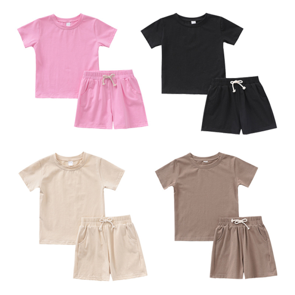 Kids Clothing Set Factory - Plain T-shirt Shorts Two Pieces Suit
