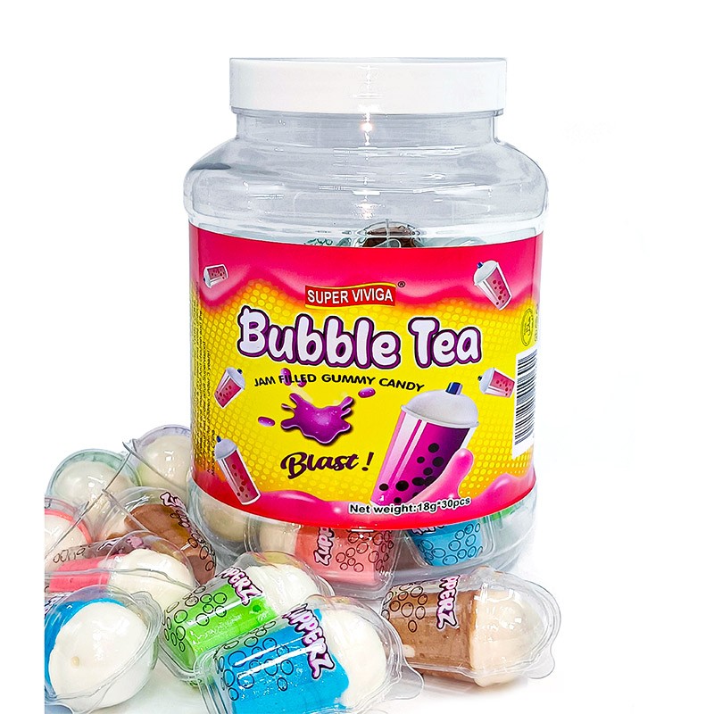 New Design Funny Cartoon Shape Fruit Jam Filled Gummy Candy