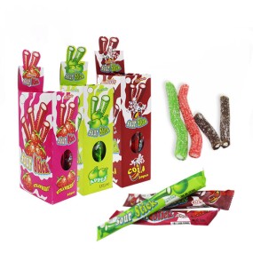 Wholesale Custom rainbow Sugar Coated Sour Stick Strips Soft Chewy Gummy Candy Sweets