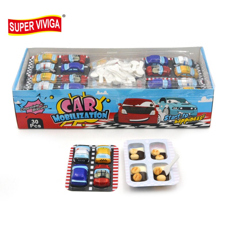 Wholesale Halal Car Shape Surprise Chocolate Egg Cup Jam with Biscuits