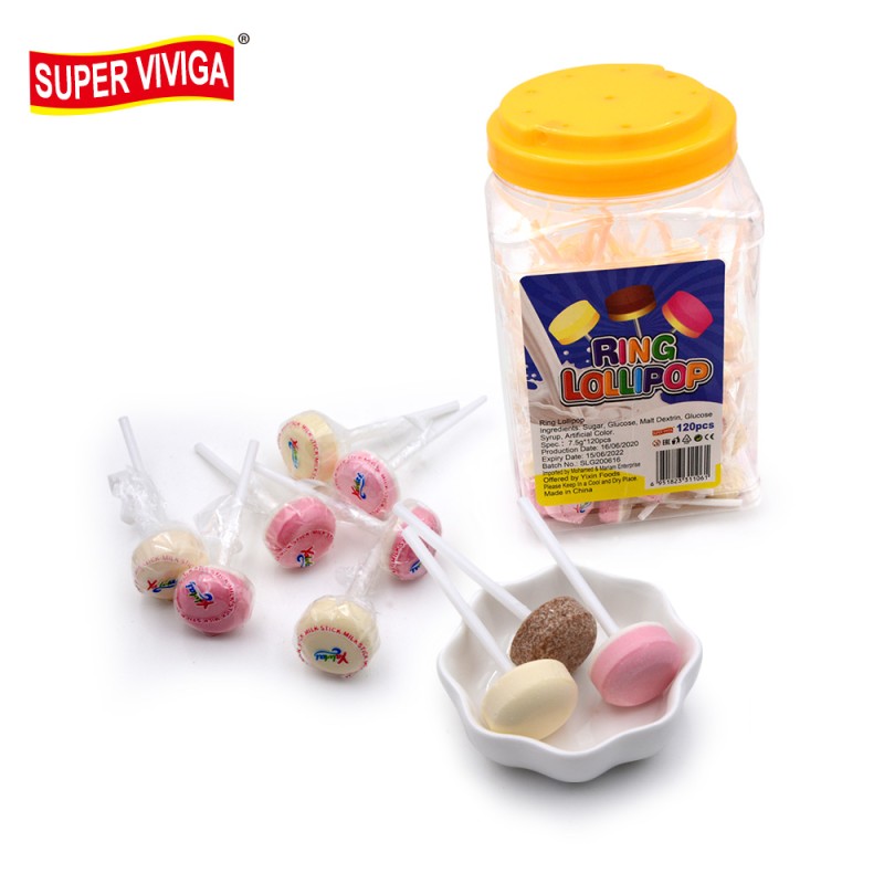 Wholesale Chinese Halal New Candy Hard Candy Sweet Milk Lollipop Ring Lollipop