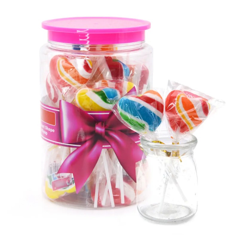 Wholesale Custom Rainbow Sweet Heart Shape Hard Lollipops