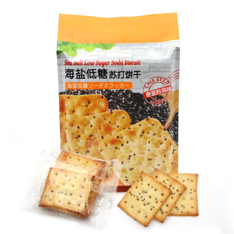 Low Sugar Low Fat Chia Seed Seaweed OAT Flavor Sea Salt Soda Crackers Biscuits