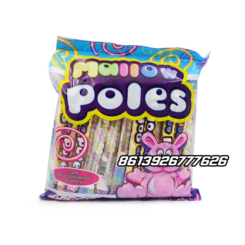 China Manufacturer Halal Fruit Flavor Long Twist Soft Marshmallow Candy