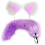 Purple Tail Anal Plug Fun Plush Hair Clip Ear Role-playing Anal Plug Expansion Purple Set