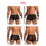 Men's SM Sexy Concealed-button Underwear, European and American Cross-border Trade, Black PU Leather, Trendy Men's Boxer Briefs