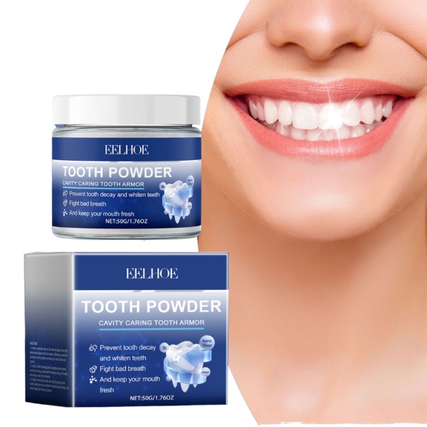 Eelhoe Antibacterial Mint Tooth Powder-Gentle Daily Teeth Stains Removal Breath & Gum Care Deep Whitening Cold Light Technology