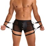 Men's SM Sexy Concealed-button Underwear, European and American Cross-border Trade, Black PU Leather, Trendy Men's Boxer Briefs