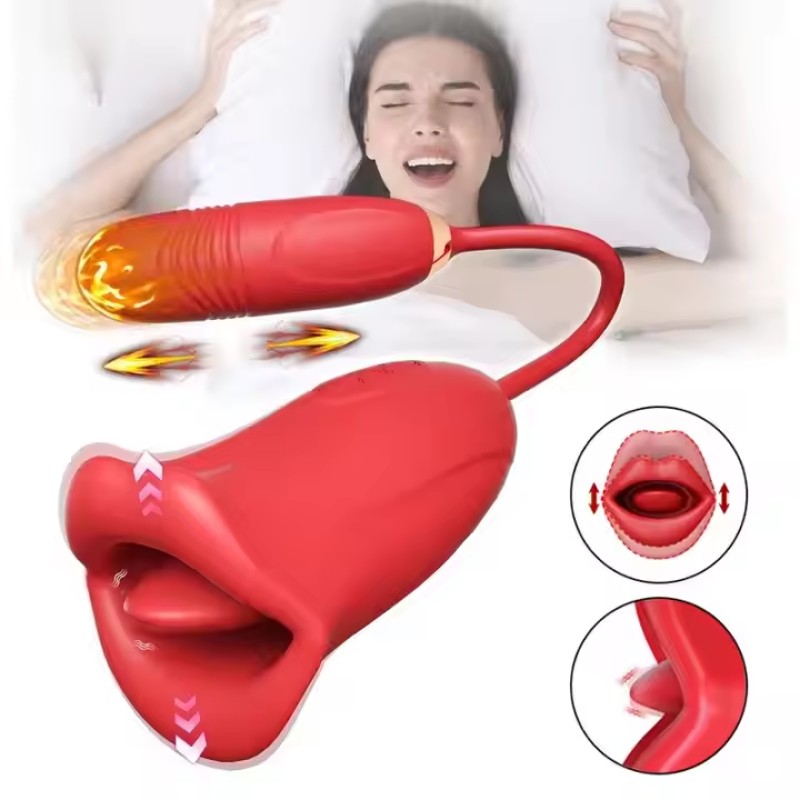 Wholesale 2 in 1 Thrusting Dildo Clitoris Mouth Vibrators for Women Female Masturbation
