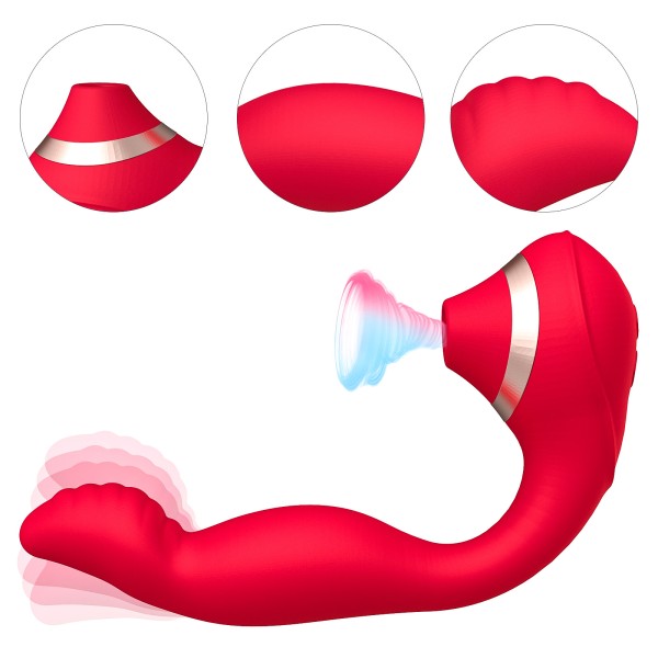 Cupid Magic Female Double-Head Vibrator Masturbation Massage Stick with Snap Sucking Feature for Body Sex Toys