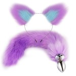 Purple Tail Anal Plug Fun Plush Hair Clip Ear Role-playing Anal Plug Expansion Purple Set