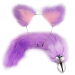 Purple Tail Anal Plug Fun Plush Hair Clip Ear Role-playing Anal Plug Expansion Purple Set