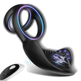 Men's Black Delayed Locking Resonance Ring Sex Toy with Remote Control Couples' Semen Vibrator Adult Anal Sex Toy
