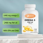 欧米茄3鱼油软胶囊，含有DHA和EPA， 1440毫克欧米茄3和2400毫克鱼油，120粒