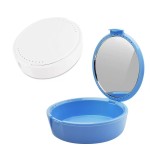 Denture Case Factory - Round Plastic Orthodontic Retainer Container with Mirror