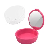 Denture Case Factory - Round Plastic Orthodontic Retainer Container with Mirror