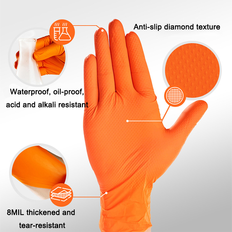 Diamond pattern nitrile gloves